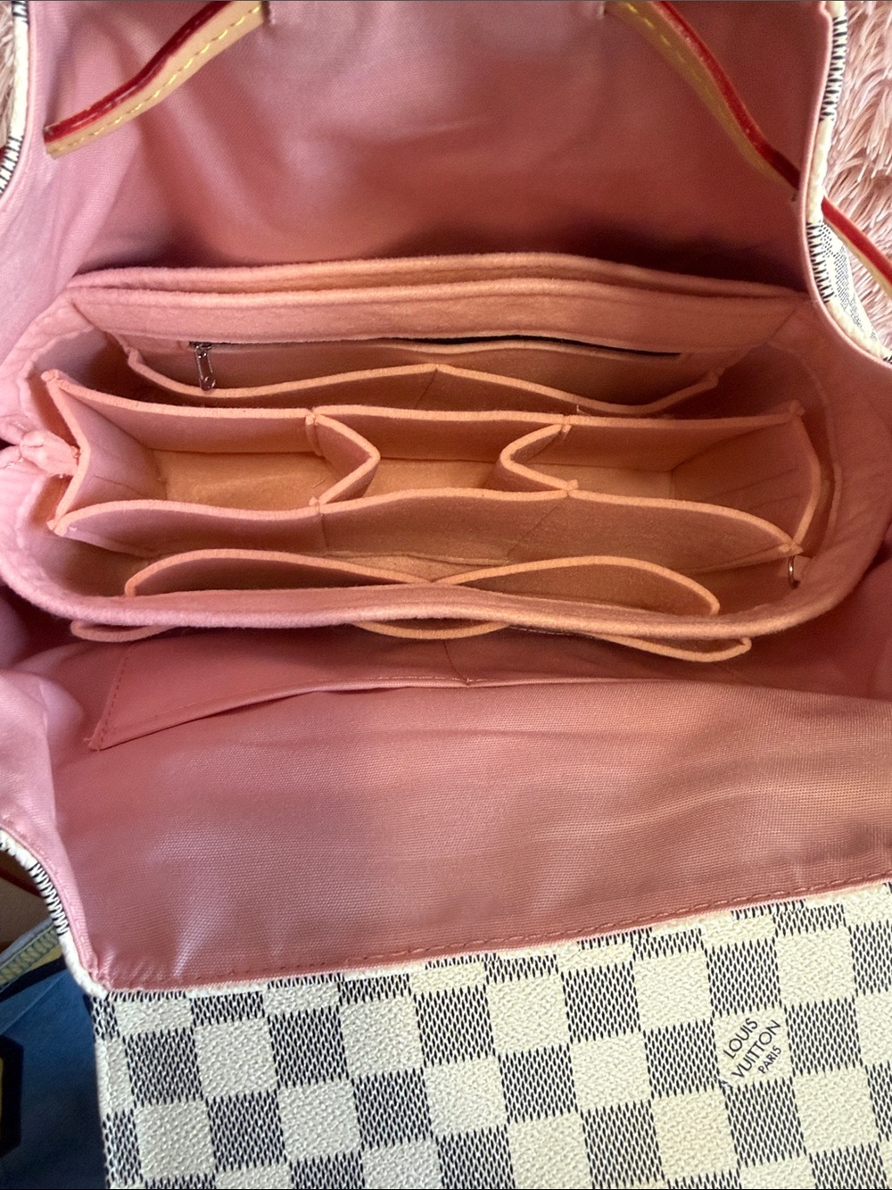 Designer-Inspired Women's Checker Canvas Backpack in Cream & Gray - Picture 11 of 16
